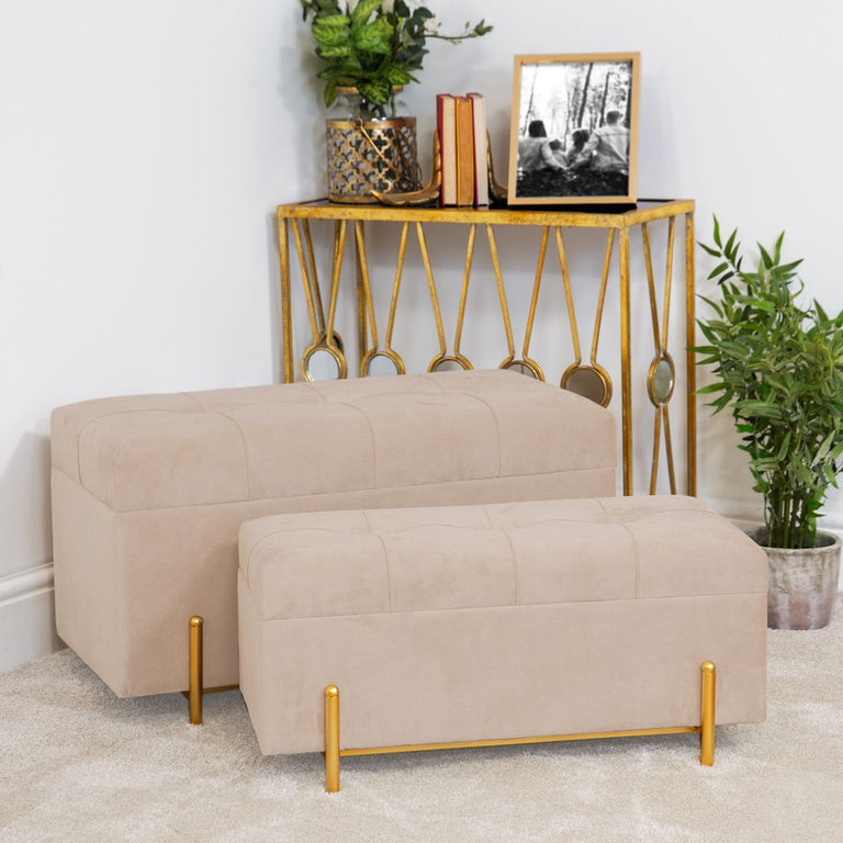 Cream Velvet Storage Trunk With Satin Brass Trim
