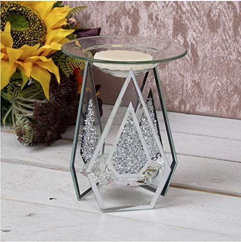 Hestia Glass Mirror and Oil Burner Diamond Shaped with Crystals