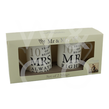 Ceramic Mug Set  Mr Right  Mrs Always Right 25 Years