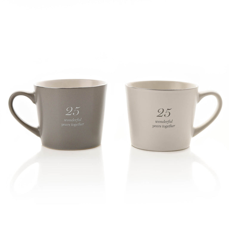 Set of 2 Grey  White Mug25th Anniversary