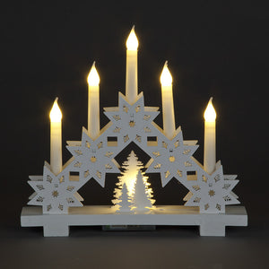 Battery Operated 31cm White Carved Candle Arch5 Candles6 WW LEDs