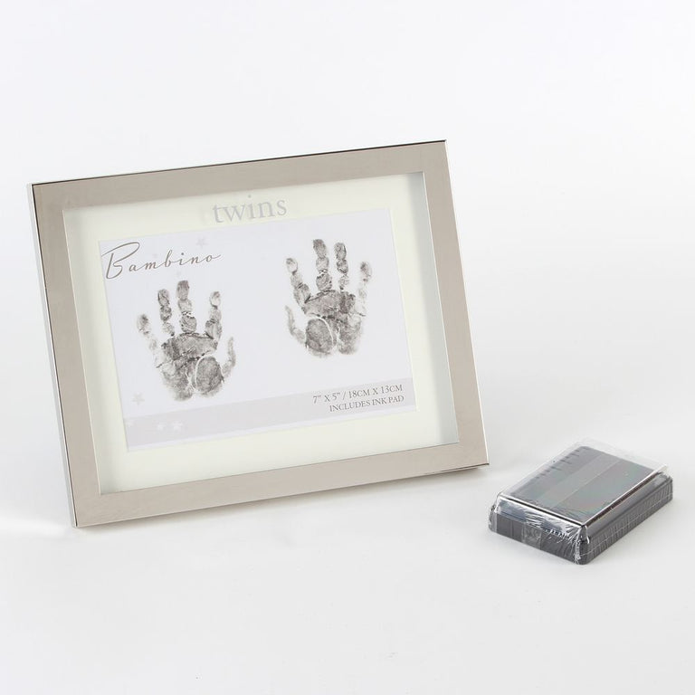BAMBINO SILVER PLATED HANDPRINT FRAME WITH INK PAD  TWINS