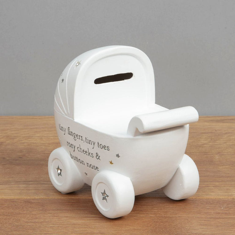 Bambino White Resin Money Box  Pram
