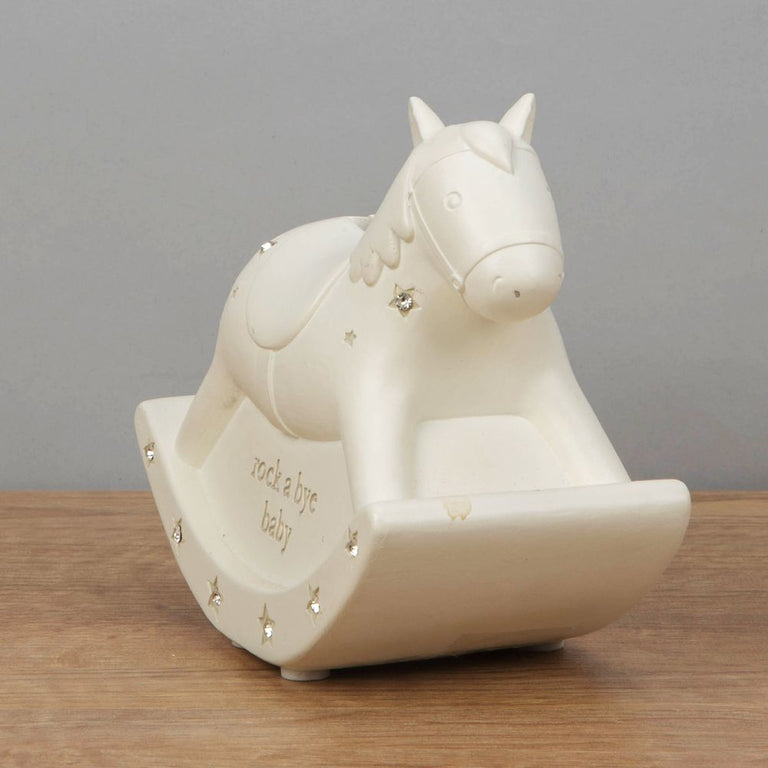 Bambino White Resin Money Box  Rocking Horse