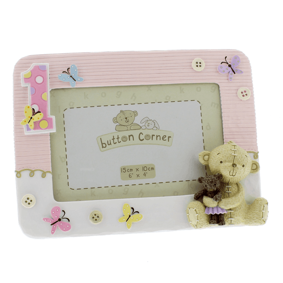 6 X 4  Button Corner My 1st Birthday Pink Photo Frame