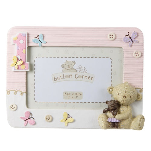 6 X 4  Button Corner My 1st Birthday Pink Photo Frame