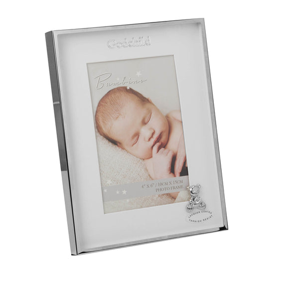4 X 6  Bambino Silver Effect Frame With Teddy  Godchild