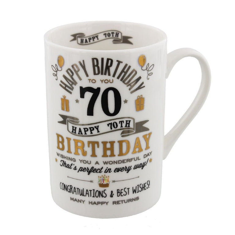 SIGNOGRAPHY SILVER  GOLD 70TH BIRTHDAY MUG