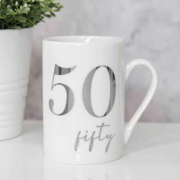 Milestones Porcelain 11oz Mug With Silver Foil  50th Birthday