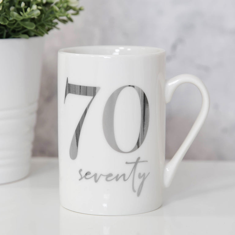 Milestones Porcelain 11oz Mug With Silver Foil  70th Birthday