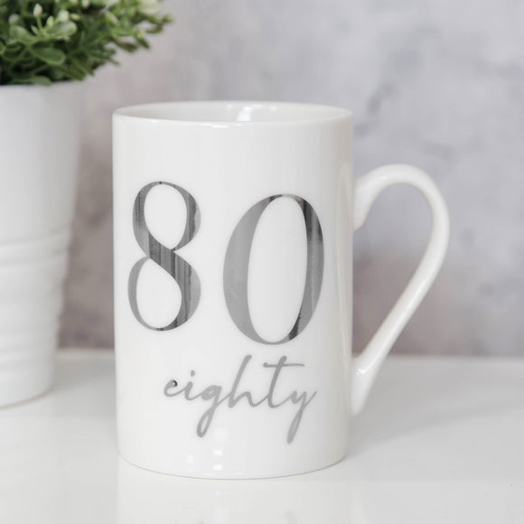 Milestones Porcelain 11oz Mug With Silver Foil  80th Birthday