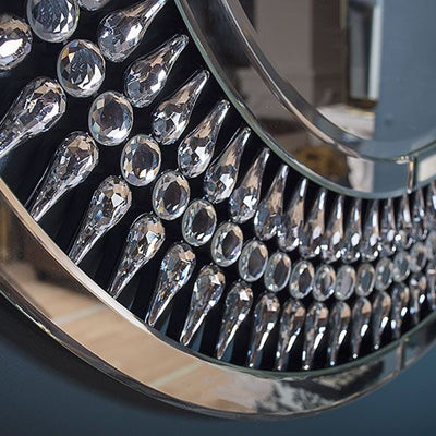 Crystal Round Mirror and Crystal Console Table