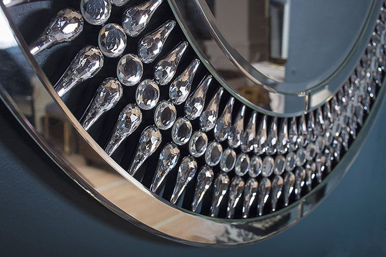 Crystal Round Mirror and Crystal Console Table