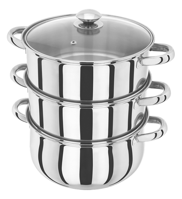 Judge Essentials 3 Tier Glass Lid Steamer Set 24cm Stainless Steel Multi-Level Cooking