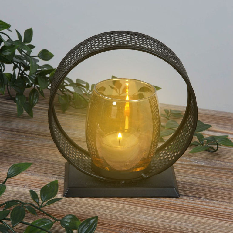 Hestia Round Black Metal Gold Candle Holder