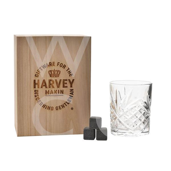 Personalised Whiskey Glass With Stones In Wooden Box