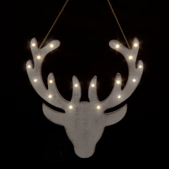 Battery Operated 30cm Carved Stag Head With Distressed Finish 18 Warm White LEDs