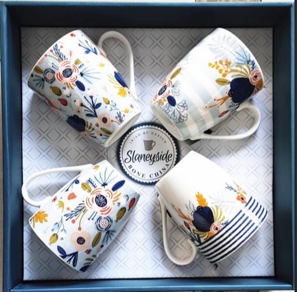 Slaneyside Floral Navy Pottery Bone China S4 Mugs