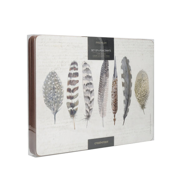 Creative Tops Feathers Pack Of 6 Premium Placemats