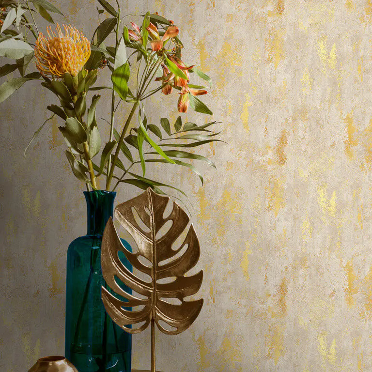 N10401 Industrial Texture CreamGold Metallic Wallpaper