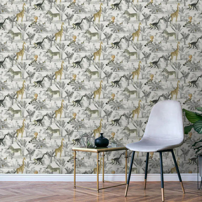 N10500 Vintage Zoo Soft White Wallpaper