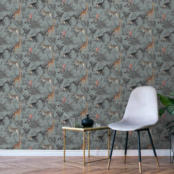 N10502  Vintage Zoo Liviv Blue Wallpaper