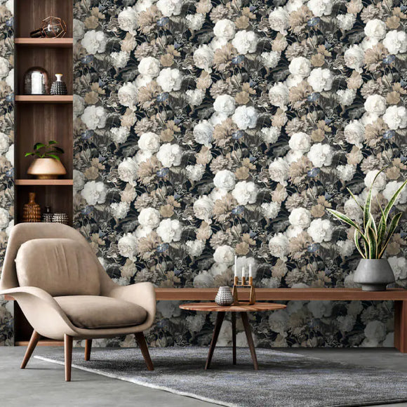 N10101 Floral Bouquet CharcoalGrey Wallpaper