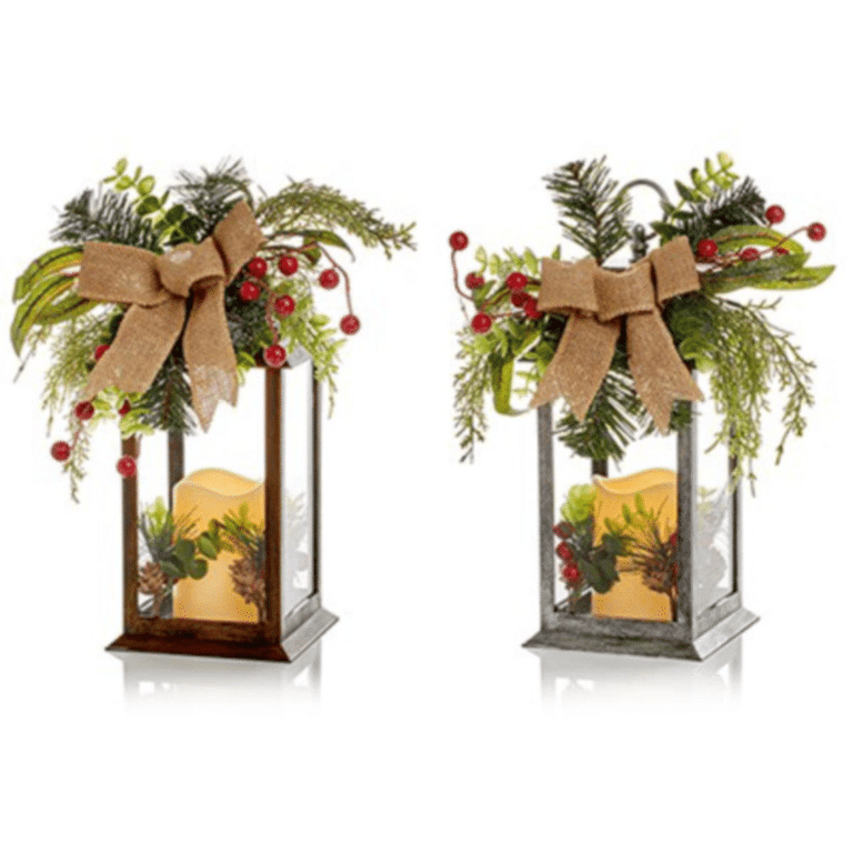 Lantern with Led Candle and Ribbon 31cm