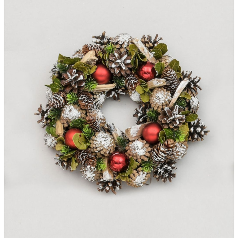 30CM Ball Cone Wood Wreath Red