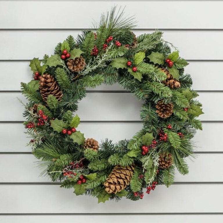 60CM Large Cone Holly Wreath