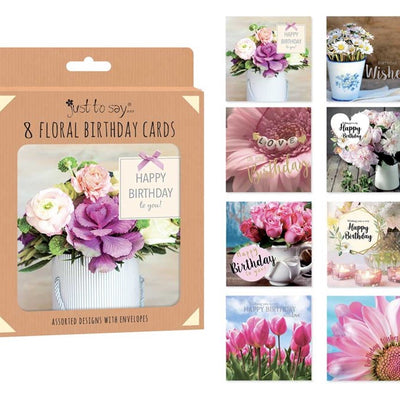 8 Mixed Floral Birthday Cards in Keepsake Box
