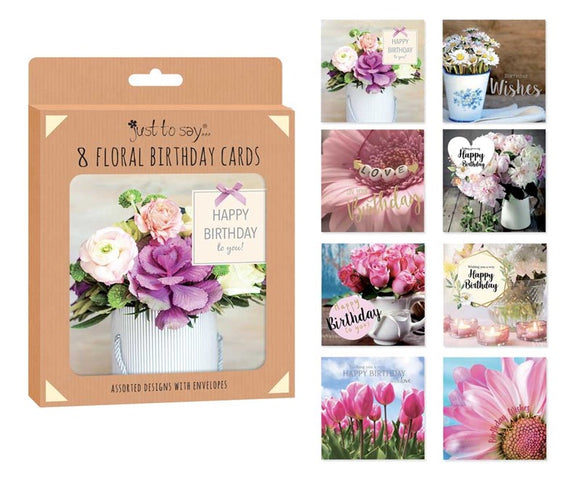 8 Mixed Floral Birthday Cards in Keepsake Box