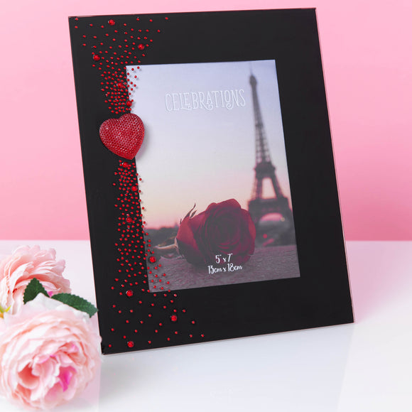 5 X 7  True Valentine Glass Photo Frame With Gem Heart