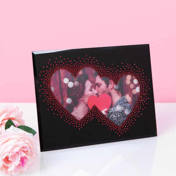 7 X 5  True Valentine Glass Photo Frame With Double Heart