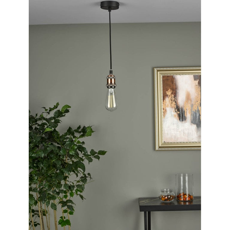 Waco 1 Light E27 Suspension Antique Copper Matt Black