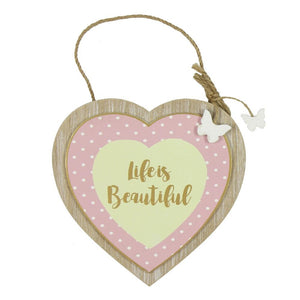 Vintage Boutique Hanging Heart Plaque  Life is Beautiful