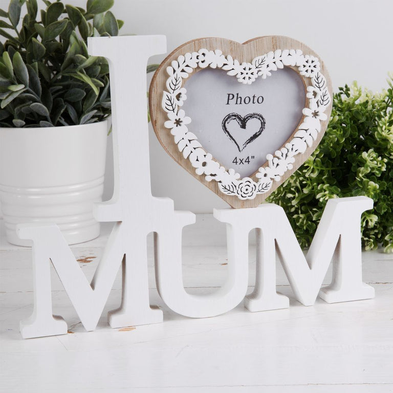I Heart Mum Cut Out Mantel Photo Frame 4x 4