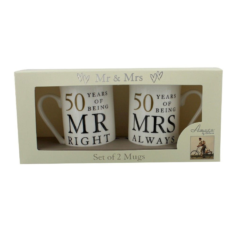 Ceramic Mug Set  Mr Right  Mrs Always Right 50 Years