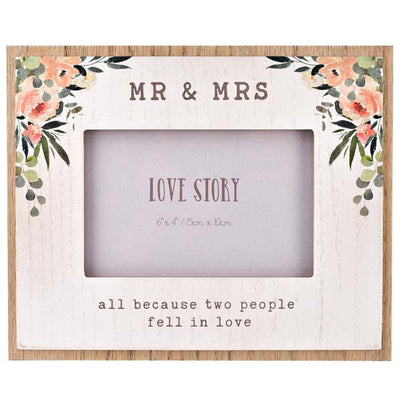 Love Story Wooden Photo Frame  Mr  Mrs 6 x 4