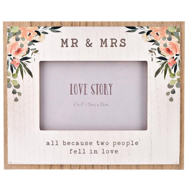 Love Story Wooden Photo Frame  Mr  Mrs 6 x 4