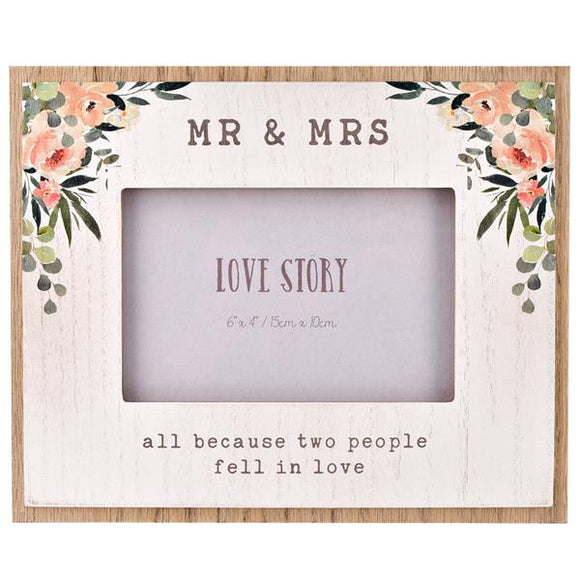 Love Story Wooden Photo Frame  Mr  Mrs 6 x 4