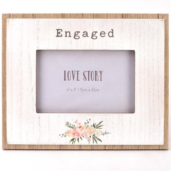 Love Story Wooden Photo Frame  Engaged 6 x 4